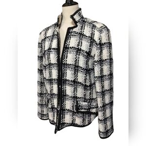 (1344) Chico's Wool Blend Plaid  Black and White Classic  Chic Blazer Size 3/XL